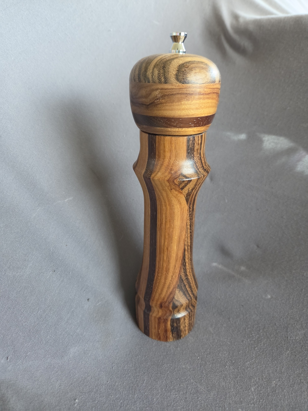 Hand-Turned Wooden Pepper Mill - Striped Wood